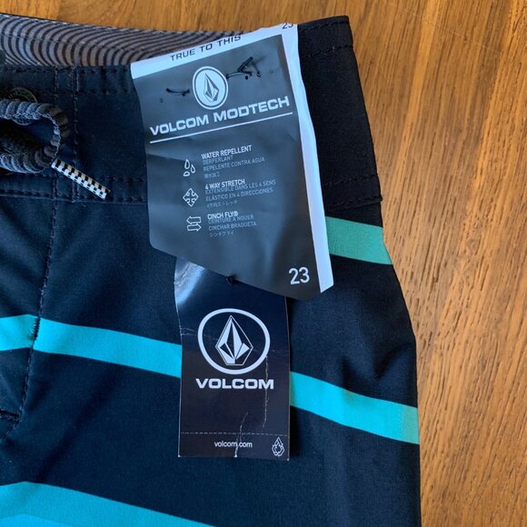 VOLCOM Striped Board Shorts Boys 10 Slim 23 NEW Swim Trunks NWT Blue Mod-Tech - Picture 3 of 7
